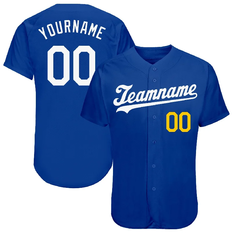 Baseball Jersey With Bold Patterns-Custom Royal White-Gold Authentic Baseball Jersey