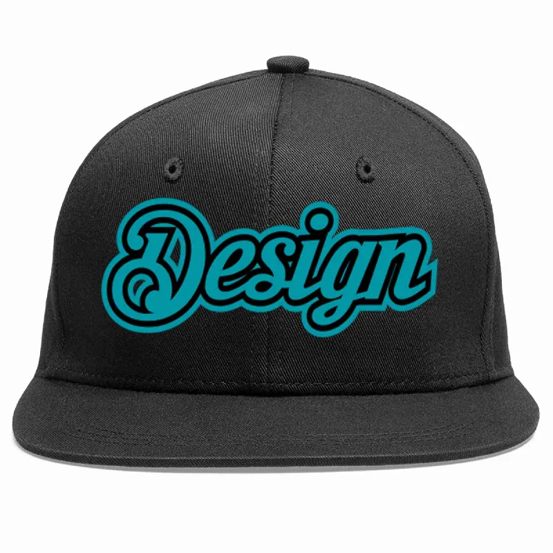 Baseball Cap With Classic Look-Custom Black Aqua-Black Flat Eaves Sport Baseball Cap Design for Men/Women/Youth