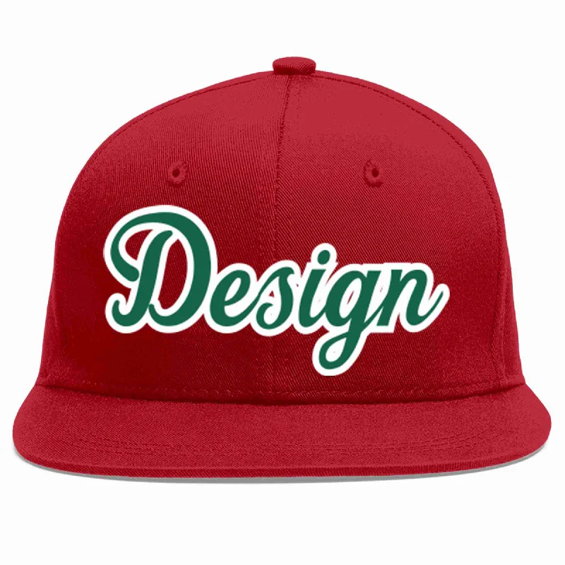 Baseball Cap For Group Orders-Custom Red Kelly Green-White Flat Eaves Sport Baseball Cap Design for Men/Women/Youth