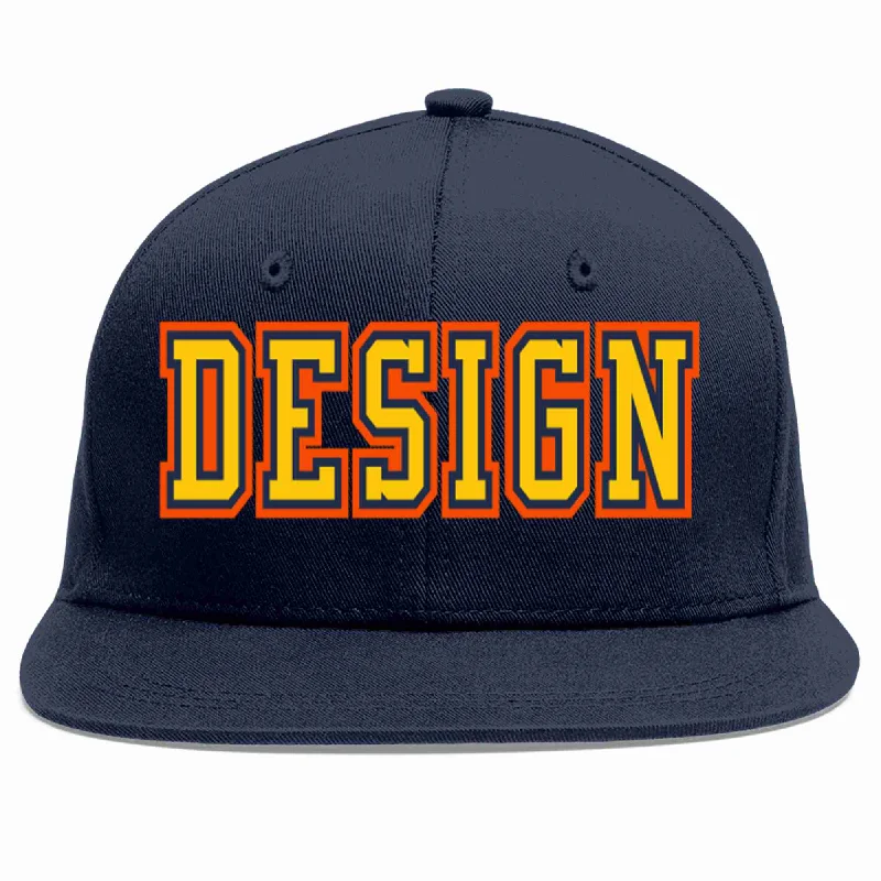 Baseball Cap For Sports Teams-Custom Navy Gold-Navy Flat Eaves Sport Baseball Cap Design for Men/Women/Youth