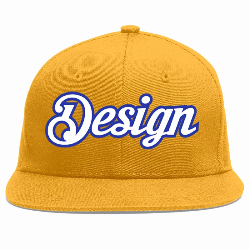 Baseball Cap For Employee Recognition-Custom Gold White-Royal Flat Eaves Sport Baseball Cap Design for Men/Women/Youth