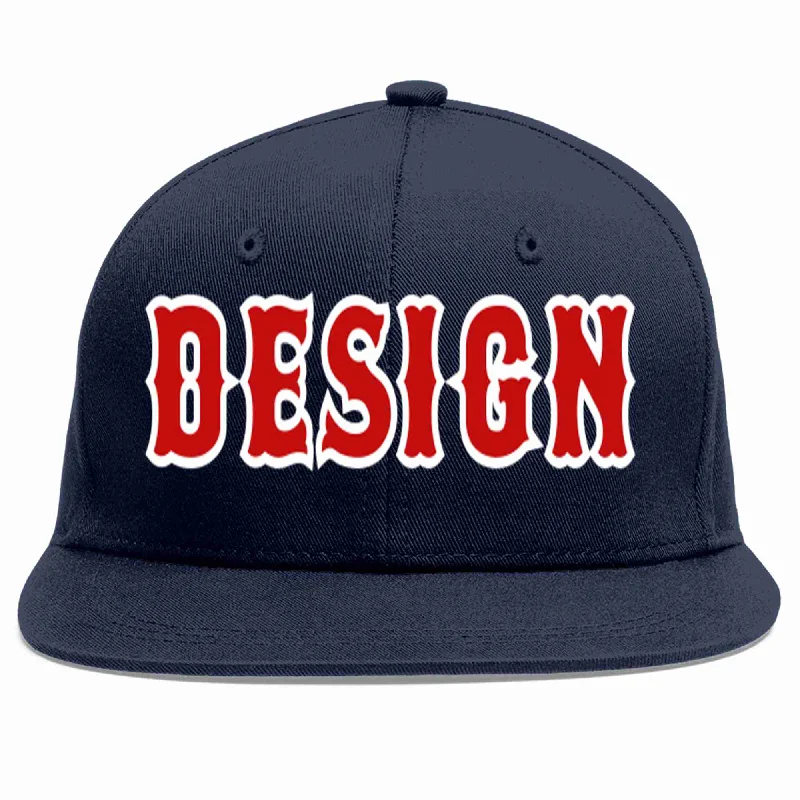 Baseball Cap For Employee Gifts-Custom Navy Red-White Flat Eaves Sport Baseball Cap Design for Men/Women/Youth