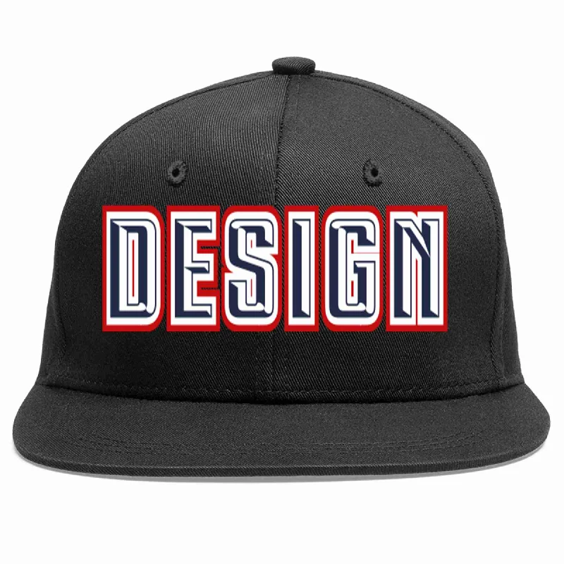 Baseball Cap For Fall-Custom Black Navy-White Flat Eaves Sport Baseball Cap Design for Men/Women/Youth