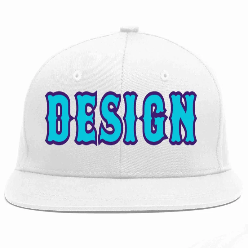 Baseball Cap With Mesh Panels-Custom White Light Blue-purple Flat Eaves Sport Baseball Cap Design for Men/Women/Youth