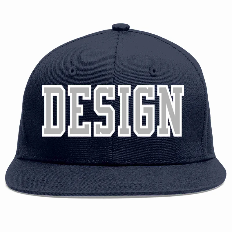 Baseball Cap For College Teams-Custom Navy Gray-White Flat Eaves Sport Baseball Cap Design for Men/Women/Youth