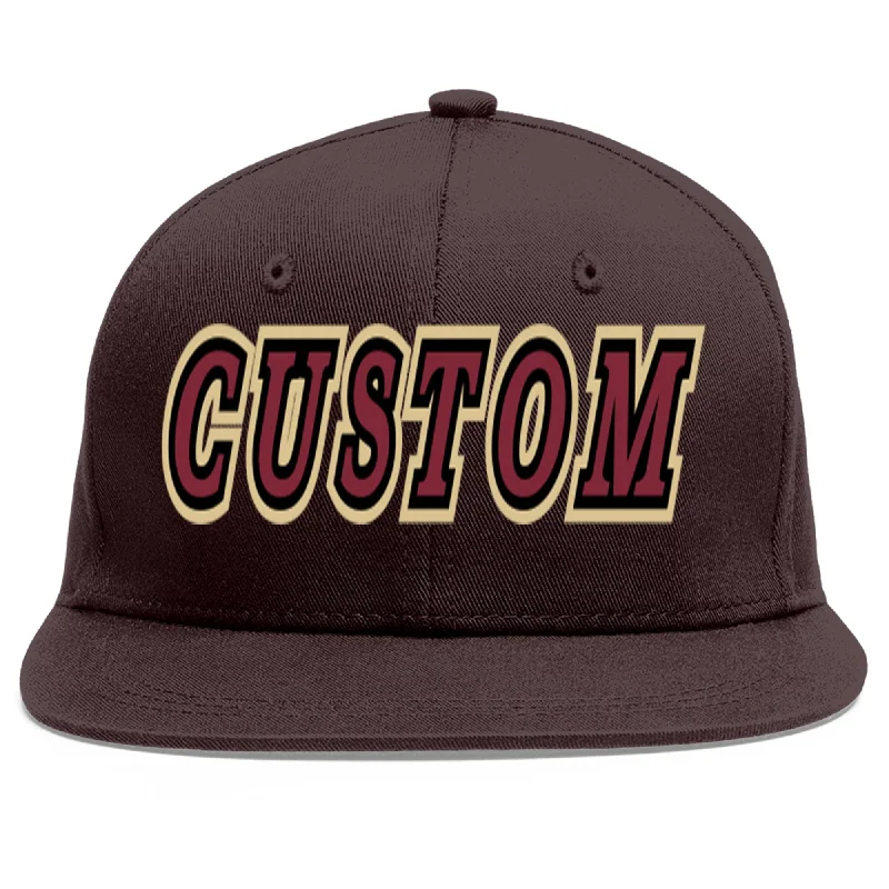 Baseball Cap With Custom Artwork-Custom Brown Crimson-Black Flat Eaves Sport Baseball Cap