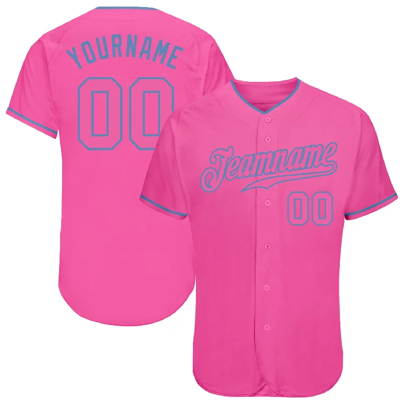 Baseball Jersey With Custom Text-Custom Pink Pink-Light Blue Authentic Baseball Jersey