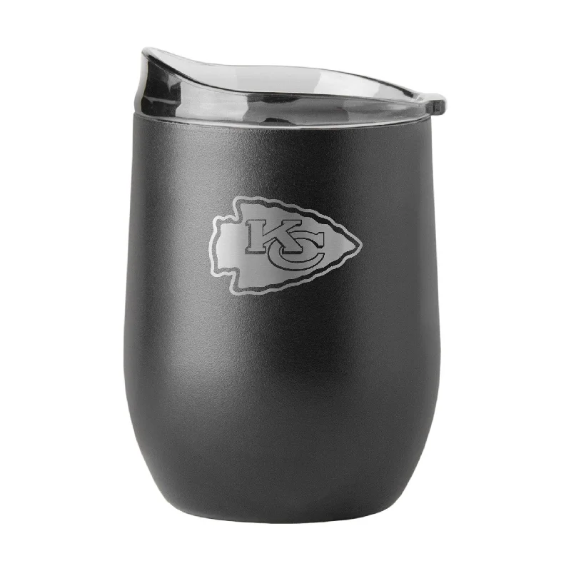 Team Mug With Logo-Kansas City Chiefs Black 16oz Etch Powder Coat Curved Beverage