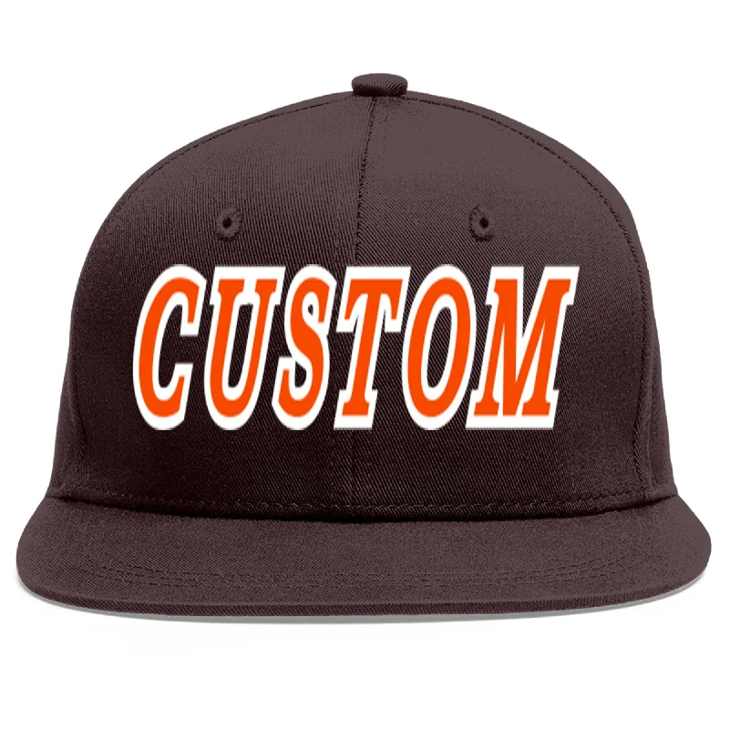 Baseball Cap With Graphics Design-Custom Brown Orange-White Flat Eaves Sport Baseball Cap