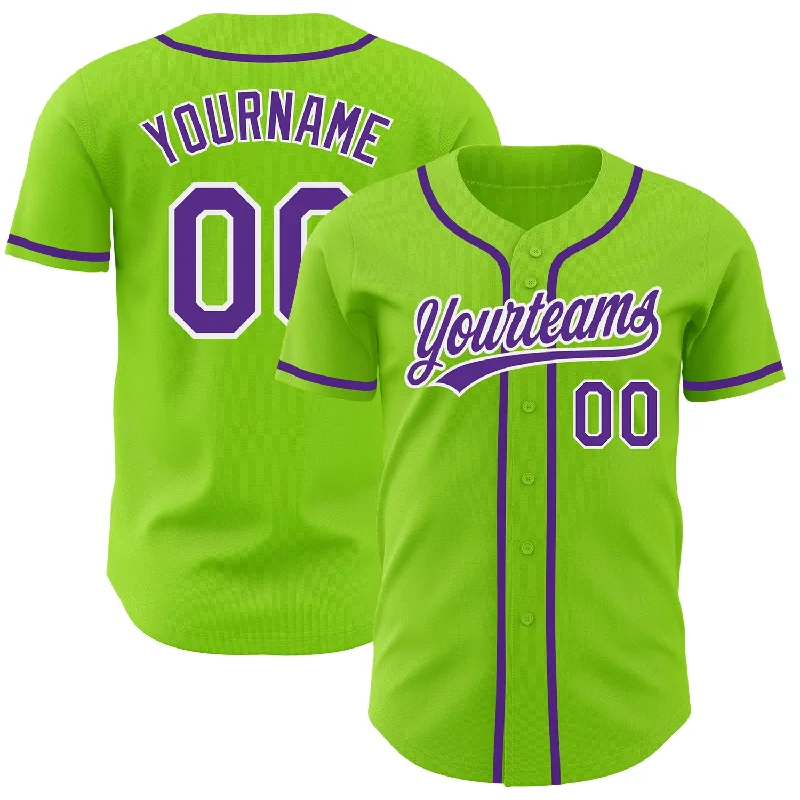 Baseball Jersey For Team Recognition-Custom Neon Green Purple-White Authentic Baseball Jersey