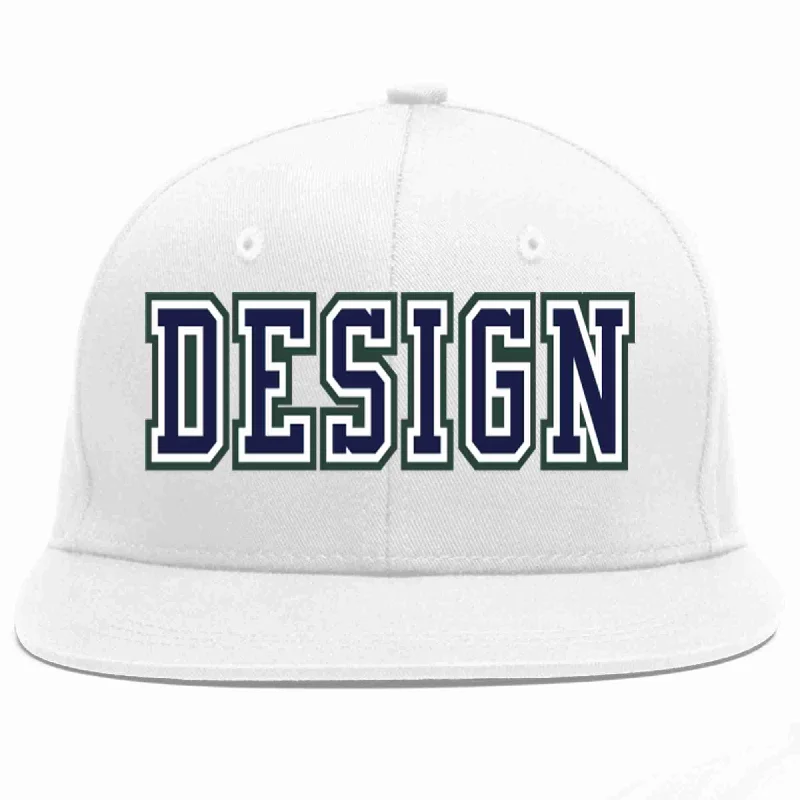 Baseball Cap For College Fans-Custom White Navy-White Flat Eaves Sport Baseball Cap Design for Men/Women/Youth