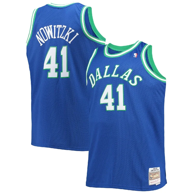 Custom Basketball Jersey For Seasonal Merchandise-Dirk Nowitzki Dallas Mavericks Big & Tall 1998/99 Hardwood Classics Swingman Basketball Jersey - Blue