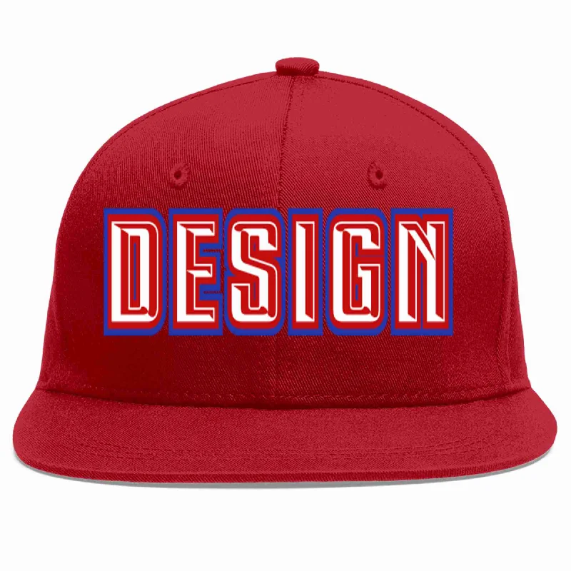 Custom Baseball Cap For Birthdays-Custom Red White-Red Flat Eaves Sport Baseball Cap Design for Men/Women/Youth