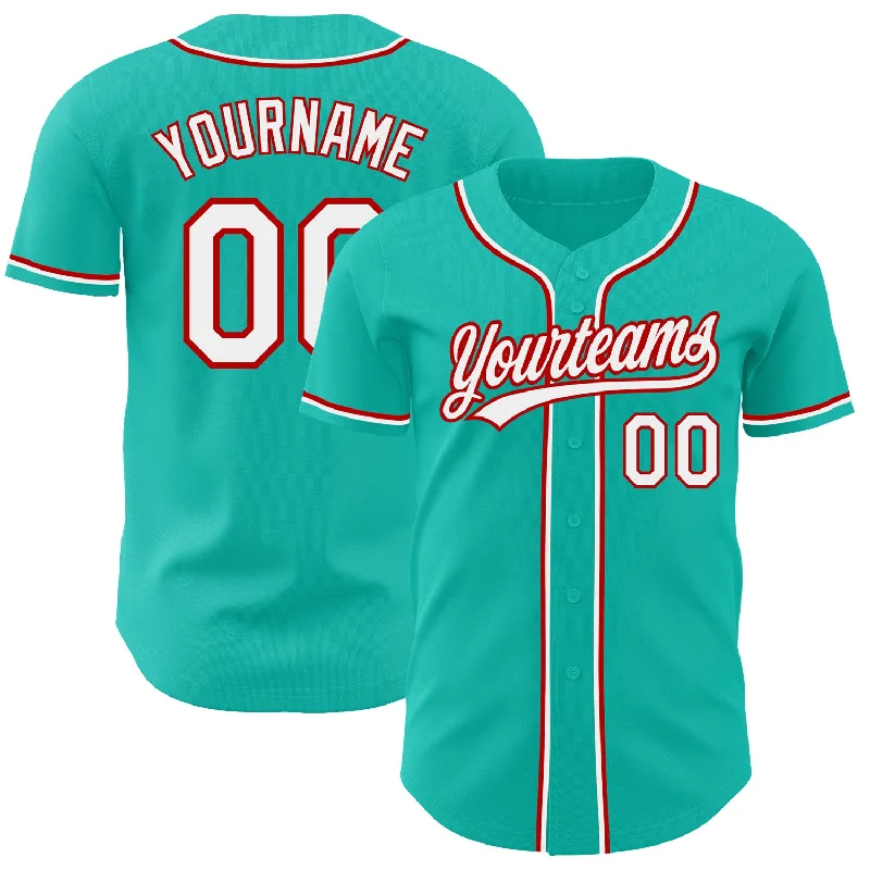 Baseball Jersey With Printed Design-Custom Aqua White-Red Authentic Baseball Jersey