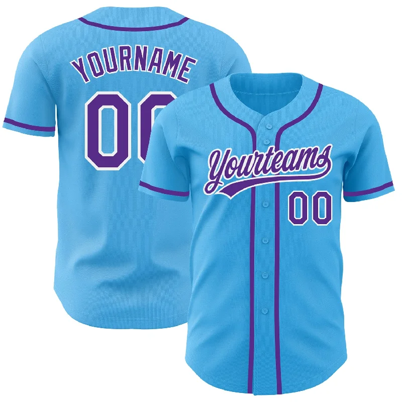 Baseball Jersey For Corporate Sponsorship-Custom Sky Blue Purple-White Authentic Baseball Jersey