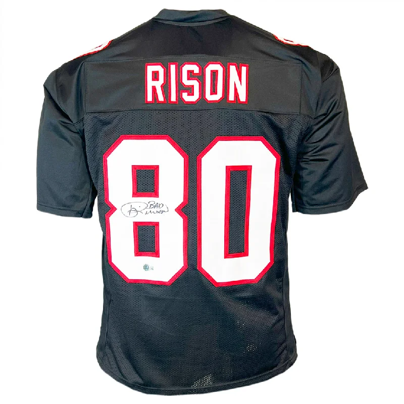 Rugby Jersey With Custom Sleeve Design-Andre Rison Signed Bad Moon Inscription Atlanta Black Football Jersey (Beckett)