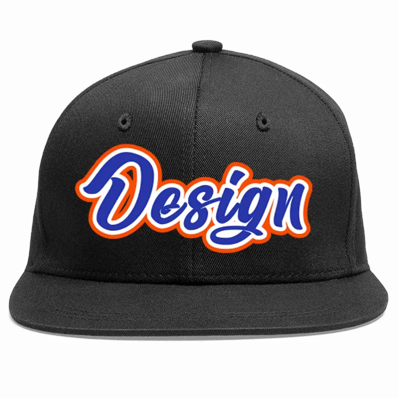 Baseball Cap For Fashionable Looks-Custom Black Royal-White Flat Eaves Sport Baseball Cap Design for Men/Women/Youth