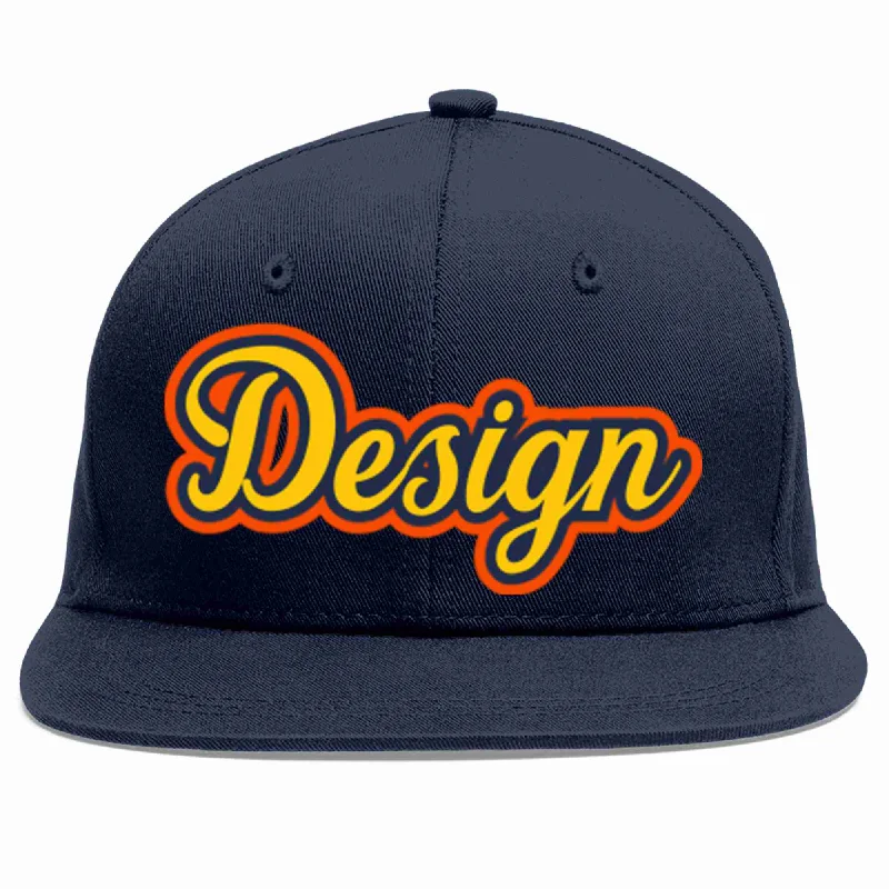 Baseball Cap For Trendy Casual Looks-Custom Navy Gold-Navy Flat Eaves Sport Baseball Cap Design for Men/Women/Youth