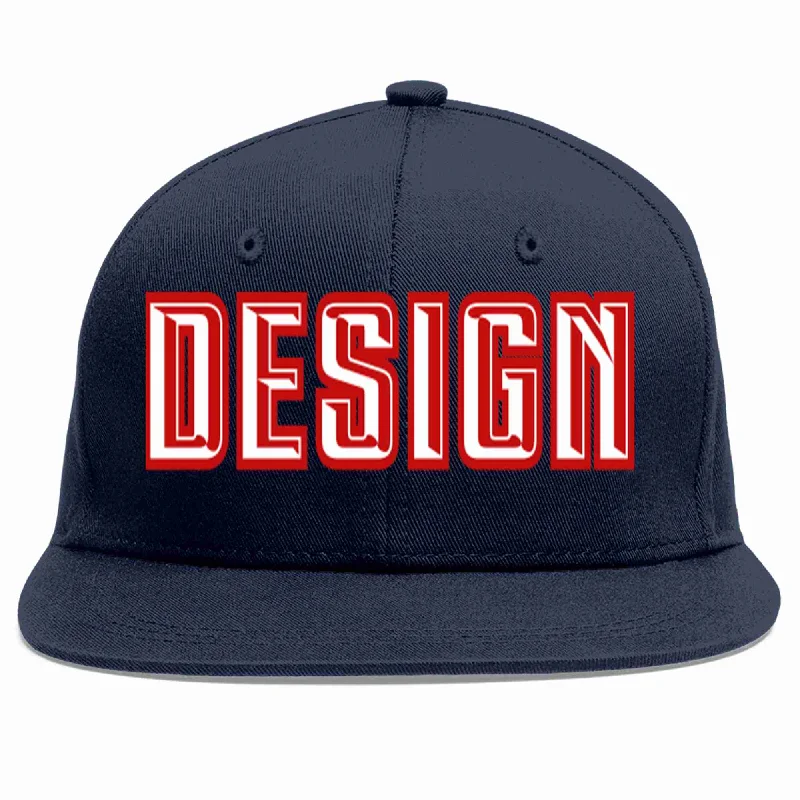 Custom Baseball Cap For Family Reunions-Custom Navy White-Red Flat Eaves Sport Baseball Cap Design for Men/Women/Youth