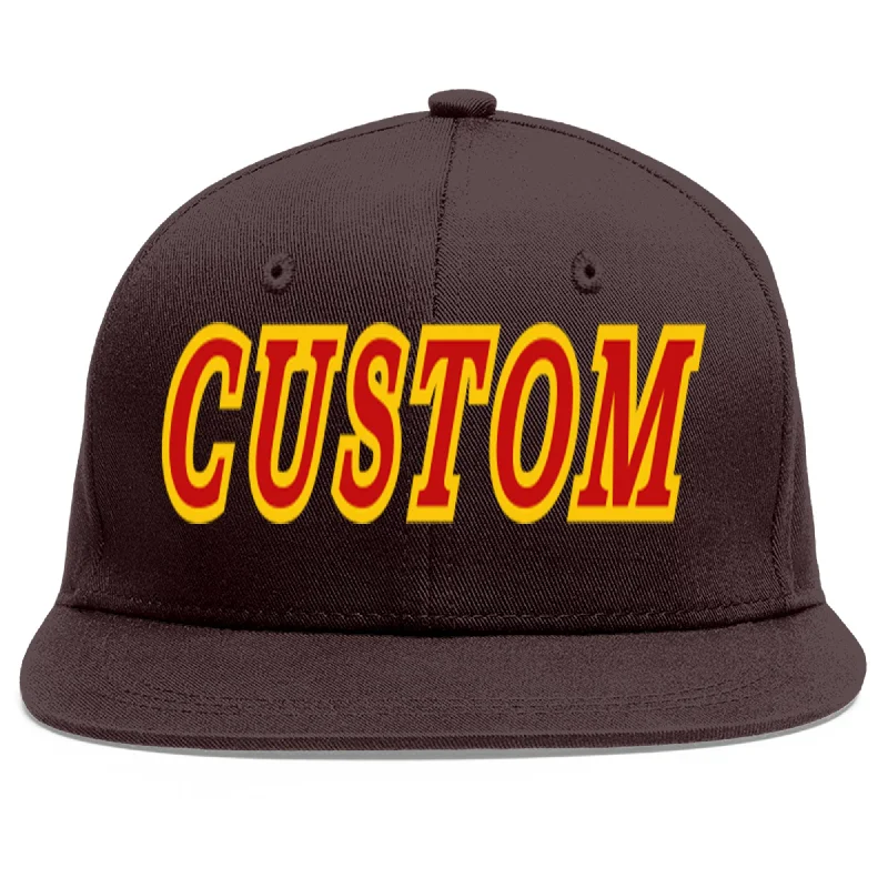 Baseball Cap With Retro Logo-Custom Brown Red-Yellow Flat Eaves Sport Baseball Cap