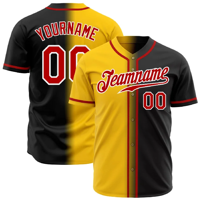 Baseball Jersey With Company Logo-Custom Black Red Yellow-White Authentic Gradient Fashion Baseball Jersey