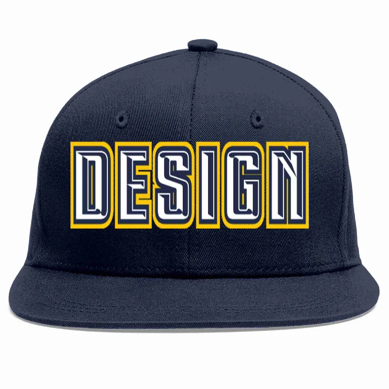 Baseball Cap With Sports Number-Custom Navy White-Navy Flat Eaves Sport Baseball Cap Design for Men/Women/Youth