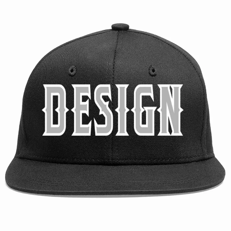 Snapback Baseball Cap-Custom Black Gray-White Flat Eaves Sport Baseball Cap Design for Men/Women/Youth