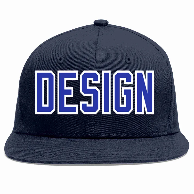 Baseball Cap For Fundraising Events-Custom Navy Royal-White Flat Eaves Sport Baseball Cap Design for Men/Women/Youth