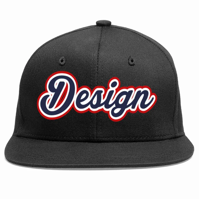 Baseball Cap For Traveling-Custom Black Navy-White Flat Eaves Sport Baseball Cap Design for Men/Women/Youth