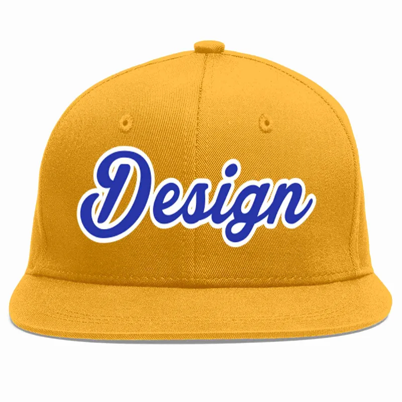 Custom Gold Royal-White Flat Eaves Sport Baseball Cap Design for Men/Women/Youth