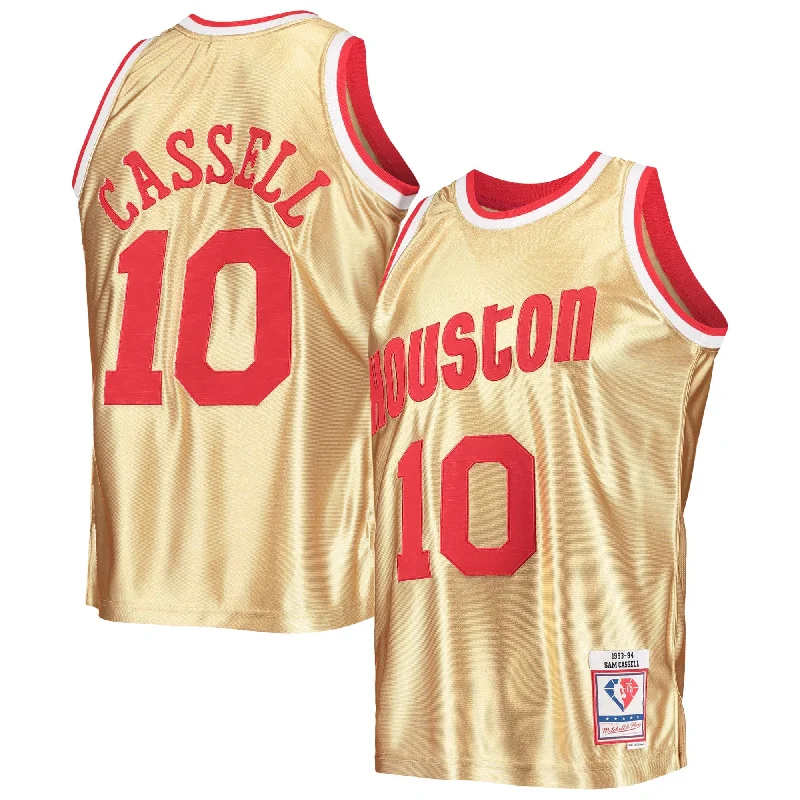 Custom Basketball Jersey For Promotional Events-Sam Cassell Houston Rockets 75th Anniversary 1993/94 Hardwood Classics Swingman Basketball Jersey - Gold