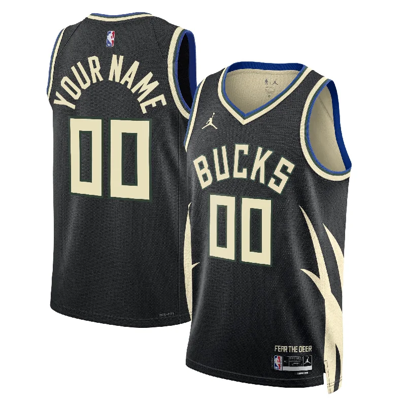 Personalized Basketball Jersey For Fans-Milwaukee Bucks Jordan Brand Unisex 2022/23 Swingman Custom Basketball Jersey - Statement Edition - Black