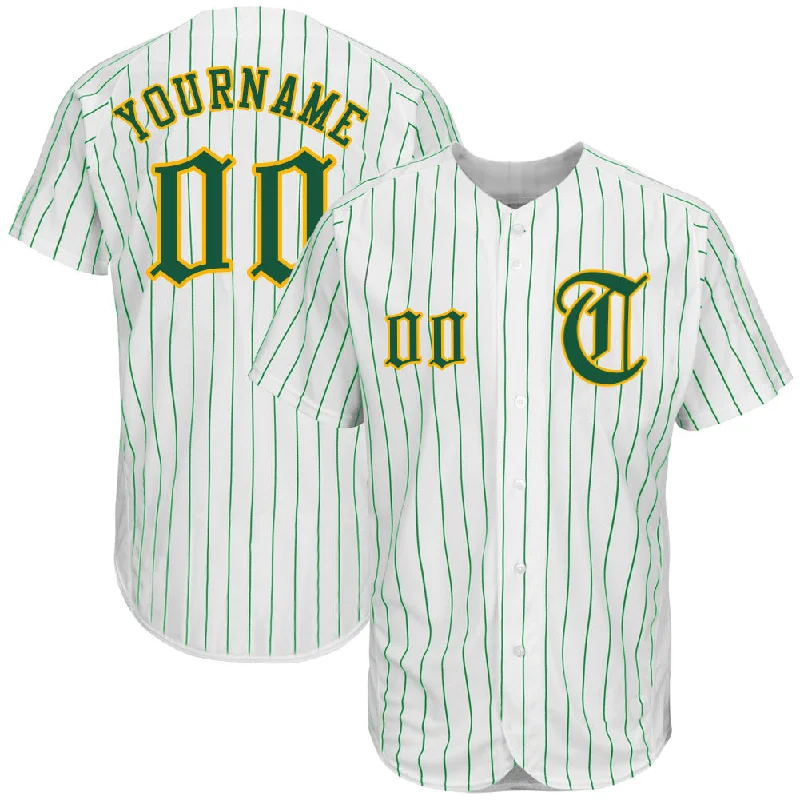 Baseball Jersey For Sale-Custom White Kelly Green Pinstripe Kelly Green-Gold Authentic Baseball Jersey