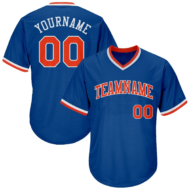 Baseball Jersey With Printed Design-Custom Royal Orange-White Authentic Throwback Rib-Knit Baseball Jersey Shirt