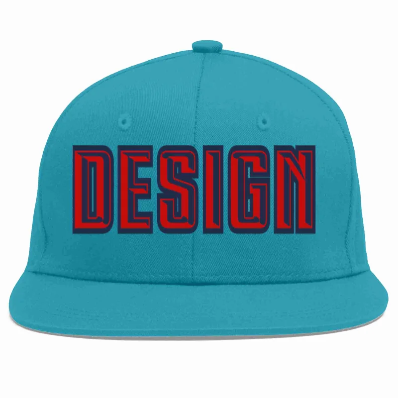 Custom Baseball Cap For Family Reunions-Custom Aqua Red-Navy Flat Eaves Sport Baseball Cap Design for Men/Women/Youth