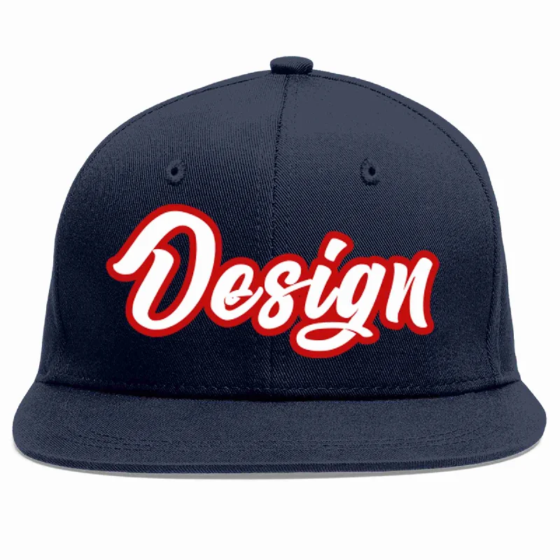 Baseball Cap For Sale-Custom Navy White-Red Flat Eaves Sport Baseball Cap Design for Men/Women/Youth