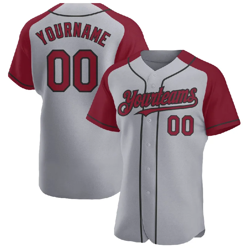 Baseball Jersey With Sleeveless Style-Custom Gray Crimson-Black Authentic Raglan Sleeves Baseball Jersey