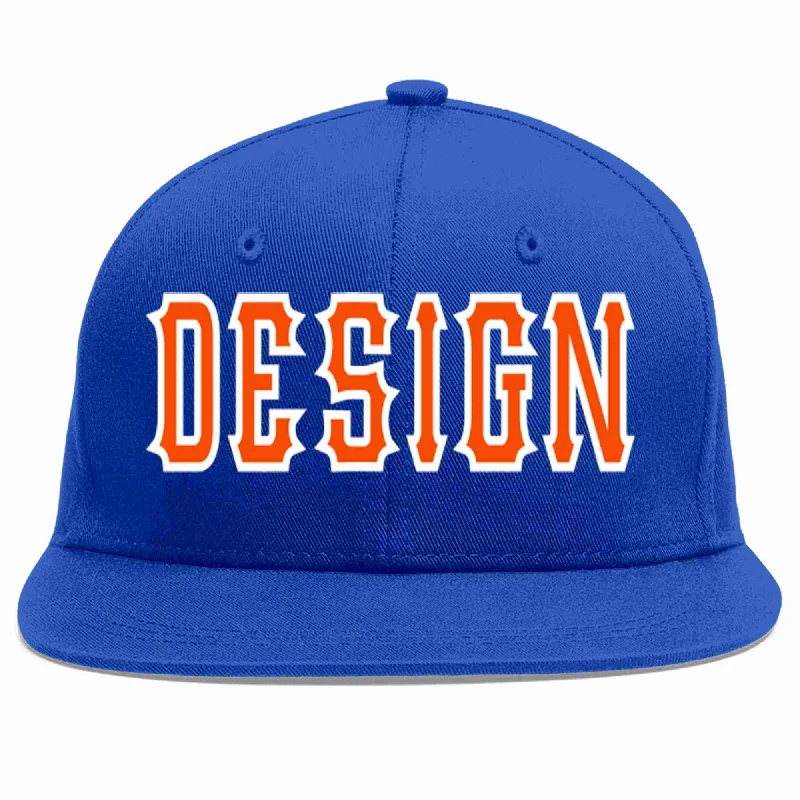 Baseball Cap For Special Events-Custom Royal Orange-White Flat Eaves Sport Baseball Cap Design for Men/Women/Youth