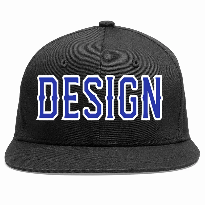 Baseball Cap With Team Colors-Custom Black Royal-White Flat Eaves Sport Baseball Cap Design for Men/Women/Youth