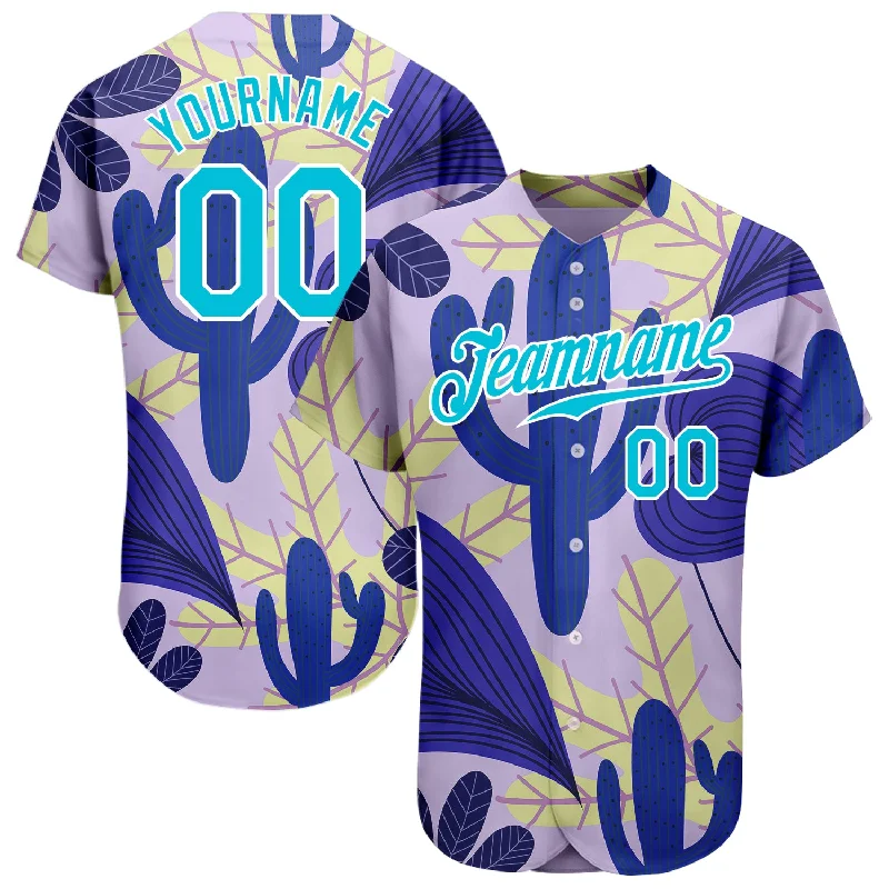 Baseball Jersey For Fan Apparel Customization-Custom Purple Lakes Blue-White 3D Pattern Design Cactus And Leaves Authentic Baseball Jersey