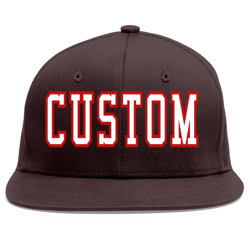 Baseball Cap With Embroidered Graphics-Custom Brown White-Red Flat Eaves Sport Baseball Cap