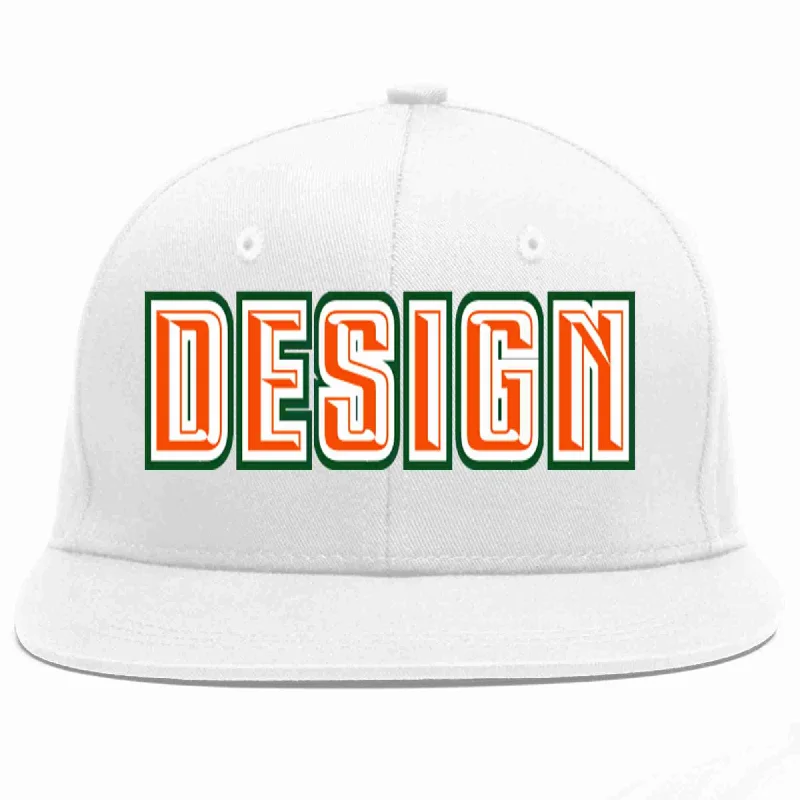 Baseball Cap With Custom Art Prints-Custom White Orange-White Flat Eaves Sport Baseball Cap Design for Men/Women/Youth