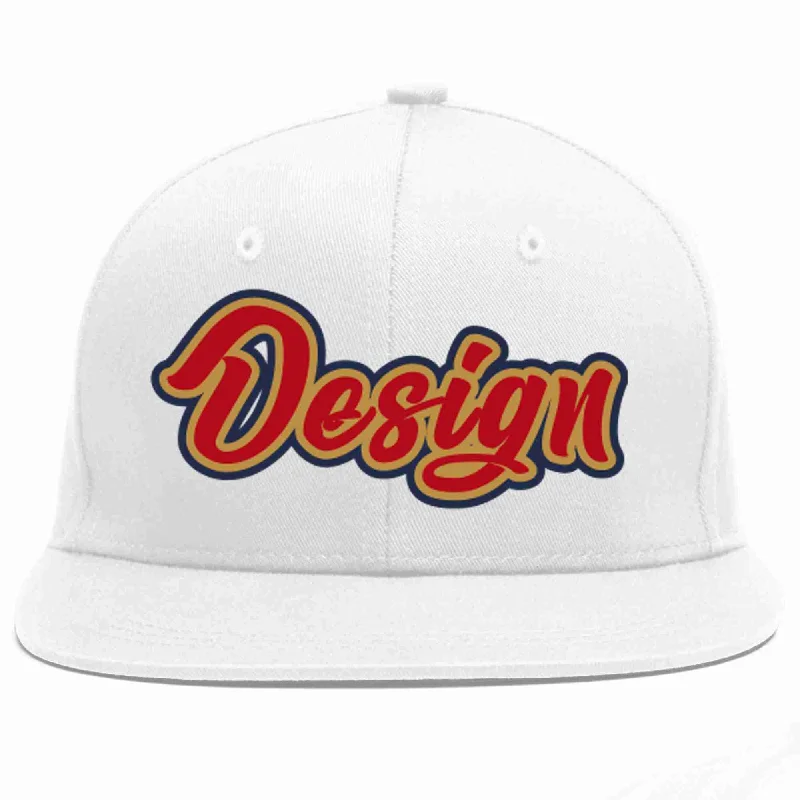 Baseball Cap For Custom Events-Custom White Red-Old Gold Flat Eaves Sport Baseball Cap Design for Men/Women/Youth