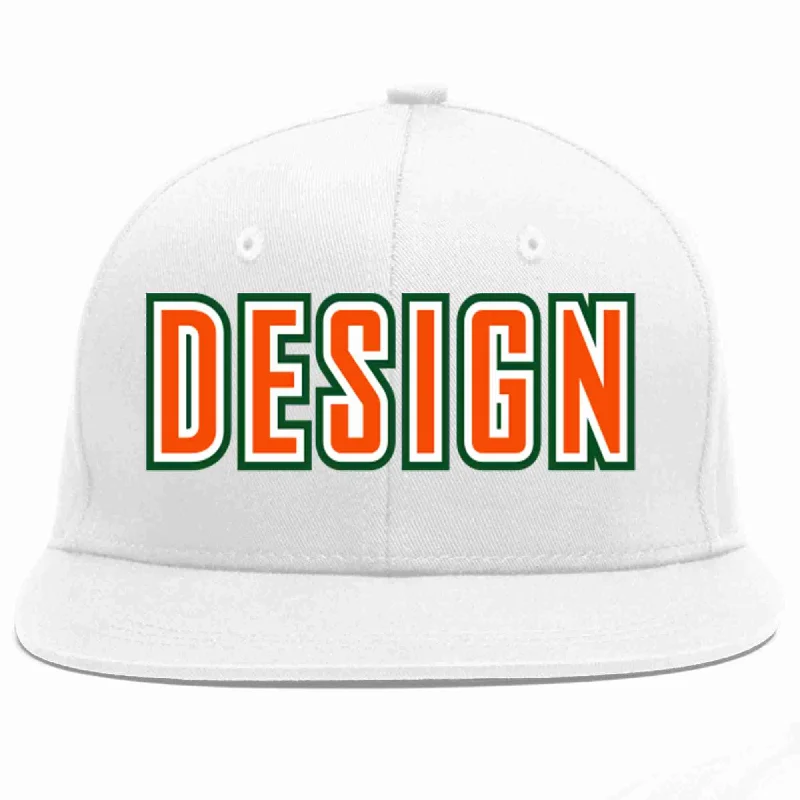 Baseball Cap With Seasonal Colors-Custom White Orange-White Flat Eaves Sport Baseball Cap Design for Men/Women/Youth