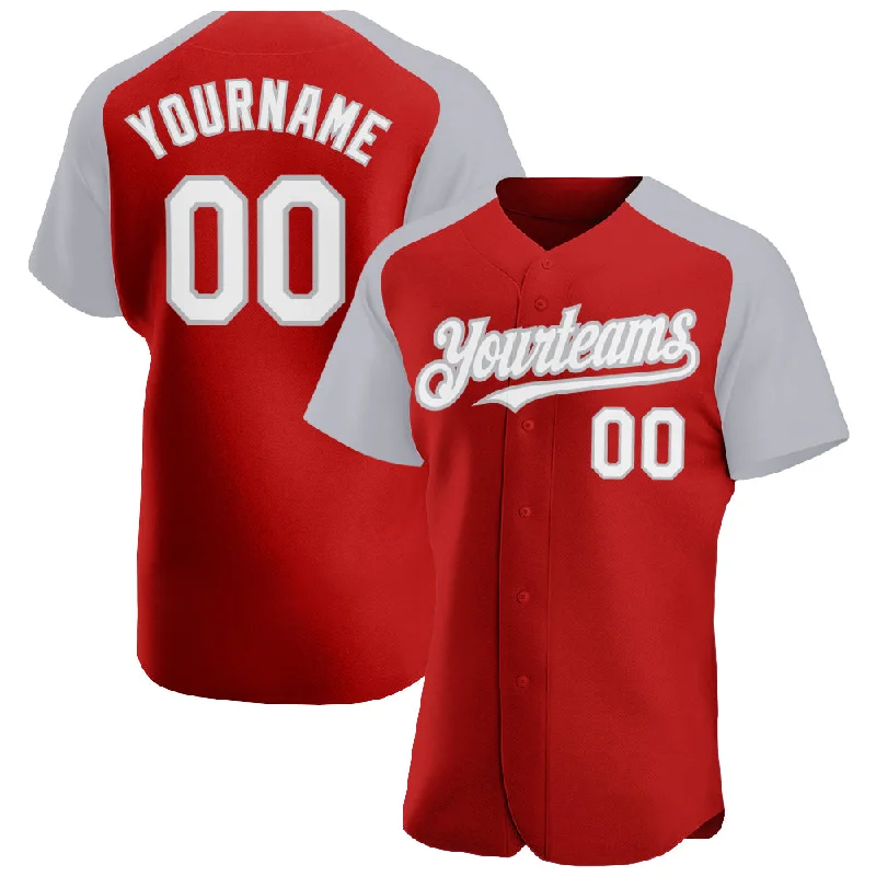 Baseball Jersey For Professional Brands-Custom Red White-Gray Authentic Raglan Sleeves Baseball Jersey