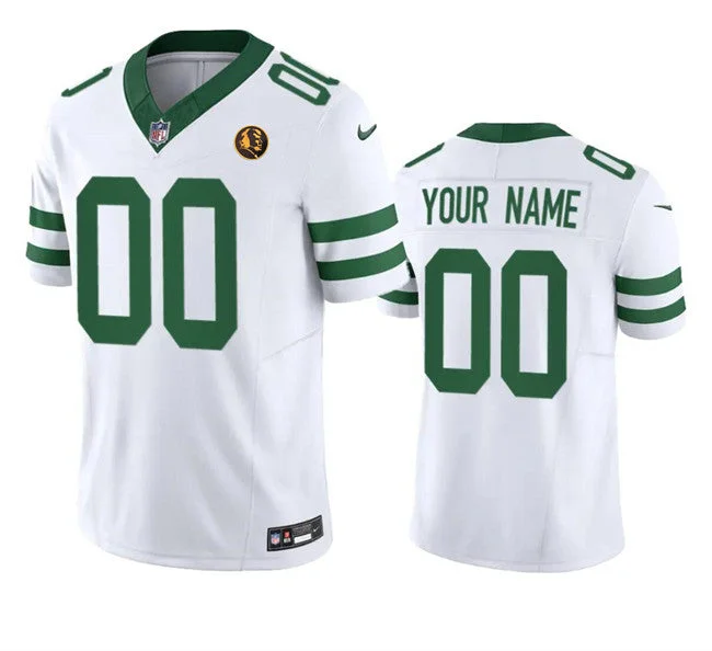 Custom Football Jersey For Professional Teams-Men's New York Jets Active Player Custom White 2023 F.U.S.E. Throwback With John Madden Patch Vapor Limited Football Stitched Jersey