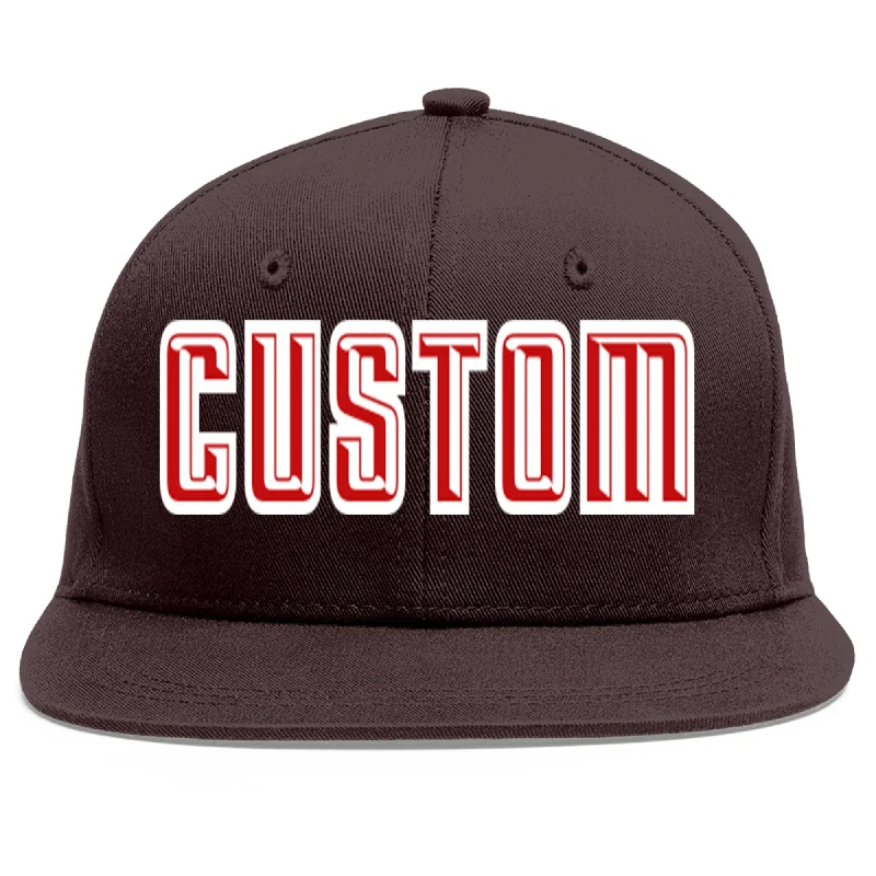 Baseball Cap With Custom Text-Custom Brown Red-White Flat Eaves Sport Baseball Cap