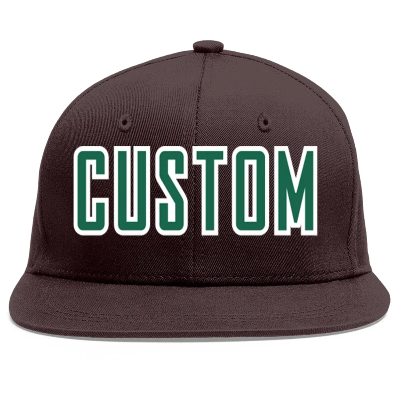 Baseball Cap For Schools-Custom Brown Kelly Green-White Flat Eaves Sport Baseball Cap