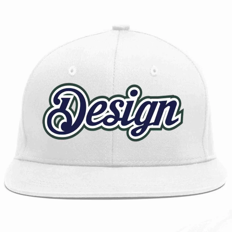 Baseball Cap For Sun Protection-Custom White Navy-White Flat Eaves Sport Baseball Cap Design for Men/Women/Youth