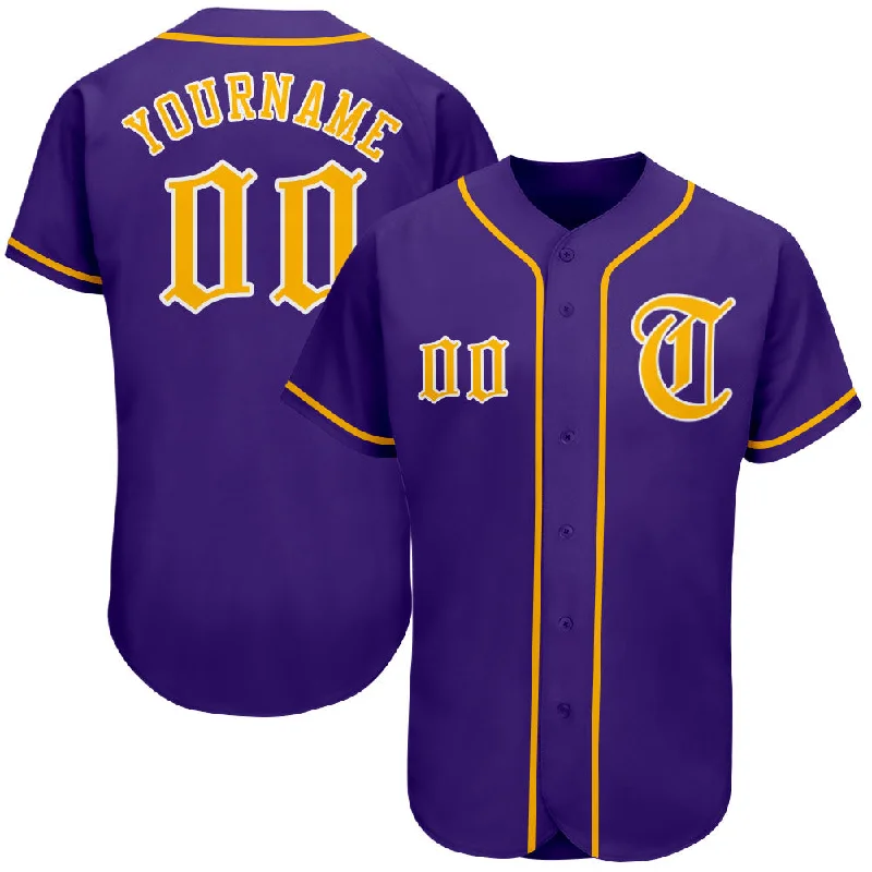 Baseball Jersey For Baseball Gear Collection-Custom Purple Gold-White Authentic Baseball Jersey